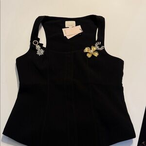 Cinq à Sept Black vest with Gold and Pearl Accents